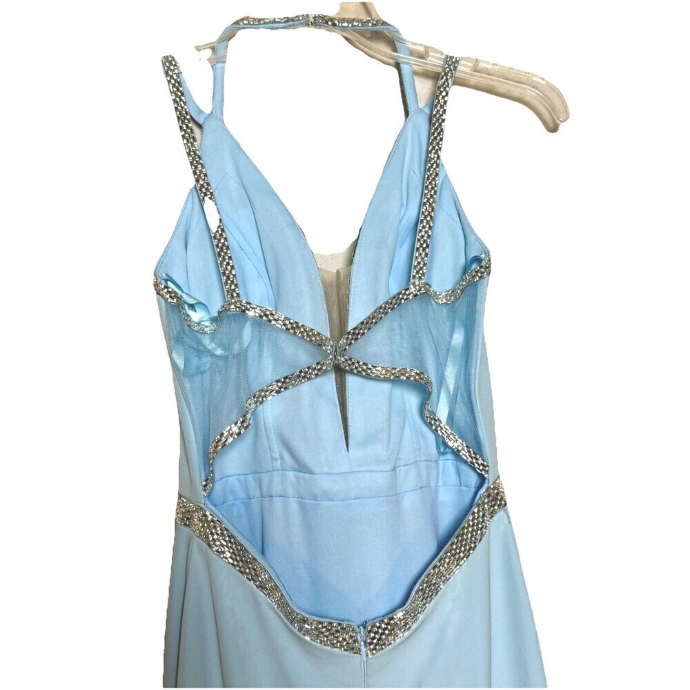 Blue Rhinestone Mermaid Prom Gown Open Back Formal Evening Maxi Dress 6 - Picture 6 of 10